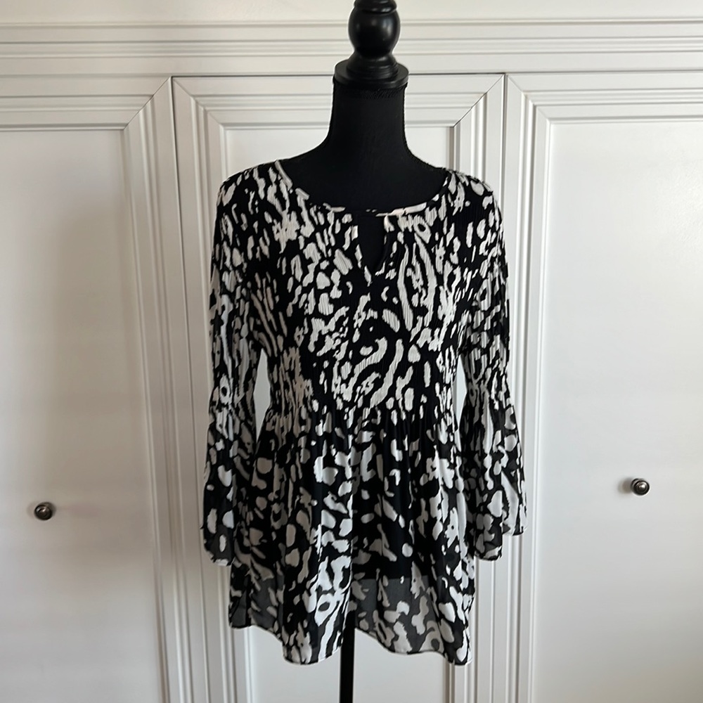 Baby Doll Sheer Elbow Bell Sleeve Top